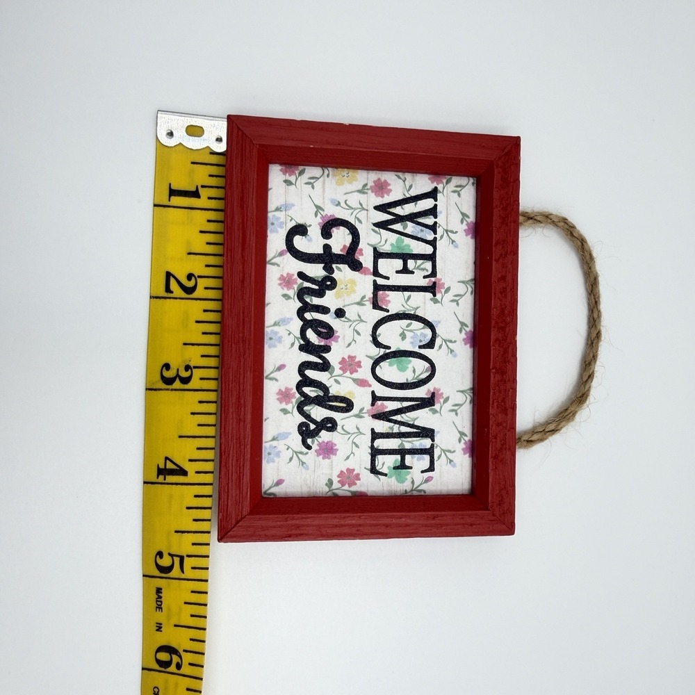 Rustic Welcome Friends Wooden Sign Floral Wall Decor Red Frame‎ Rope Hanging - Picture 7 of 10